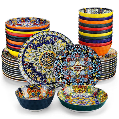 VANCASSO SIMI Dinnerware Ceramic 24/48 Piece Stoneware Bohemian Style Dinnerware Set with Dinner/Dessert Plate Cereal/Pasta Bowl