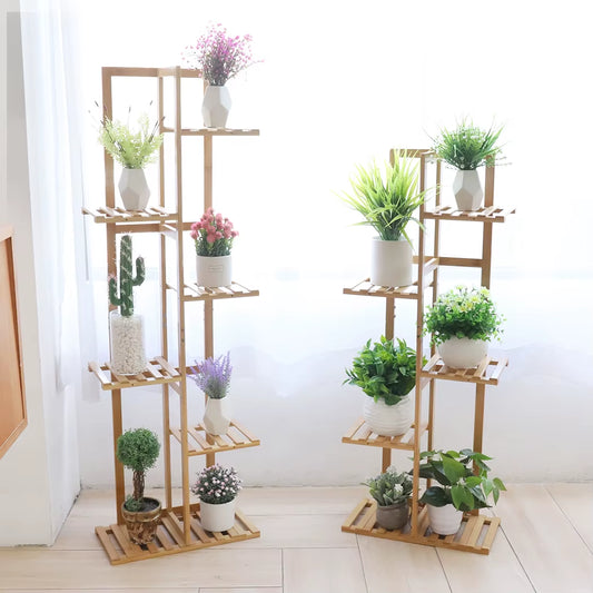 5 / 6 Tiers Tall Bamboo Plant Stand Corner Flower Display Rack for Indoor Outdoor