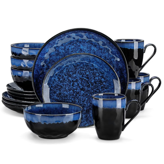 Vancasso 16/32/48-Piece Starry Blue Dinnerset,Kiln Change Glaze Porcelain Tablewareset with Dinner Plate,Dessert Plate,Bowl,Mug