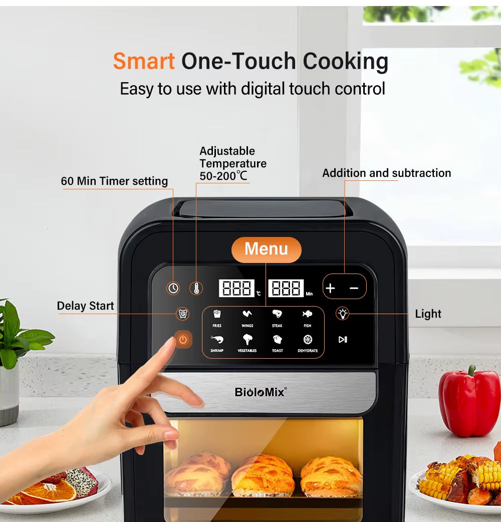 7L Multifunctional Air Fryer and Electric Oven with Dehydrator and Convection Features, Touch Screen Presets for Frying and Roasting