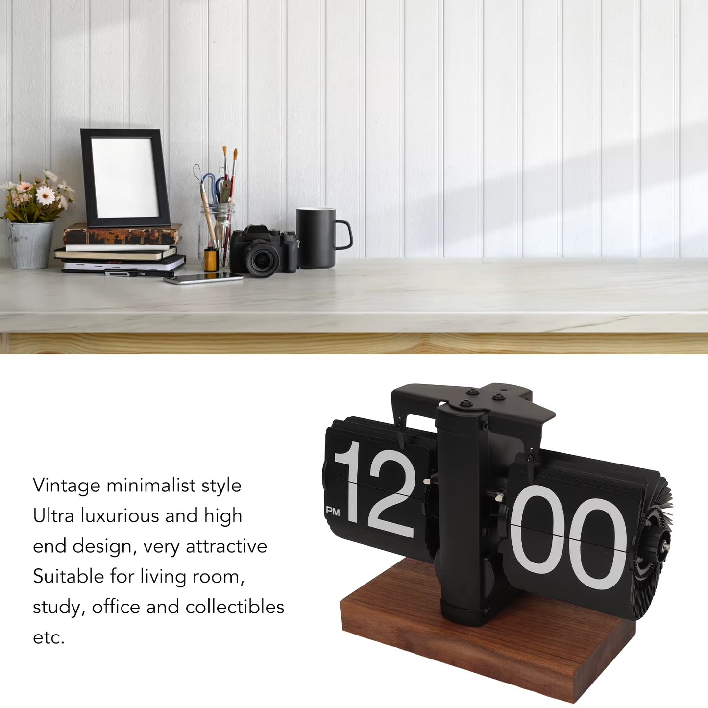 Digital Flip down Clock Retro Automatic Turning Battery Operated Mechanical Clock for Home Room Office Decoration